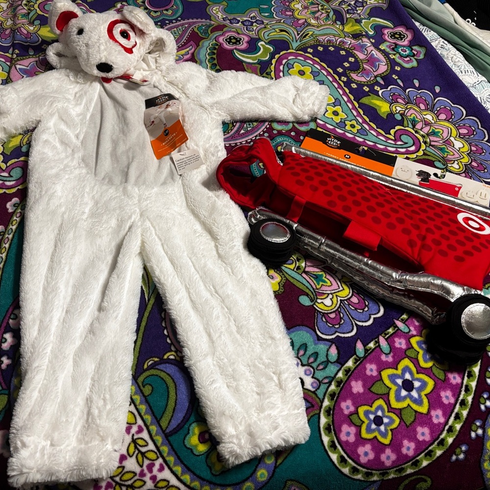 KidsTarget Bullseye Dog Costume (2T-3T) & Target Shopping Cart Costume for Dogs